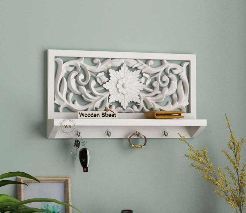 Dally Wooden Wall Shelf with Hooks — মডার্ন, স্পেস-সেভিং ও ডেকোরেটিভ স্টোরেজ সল্যুশন
